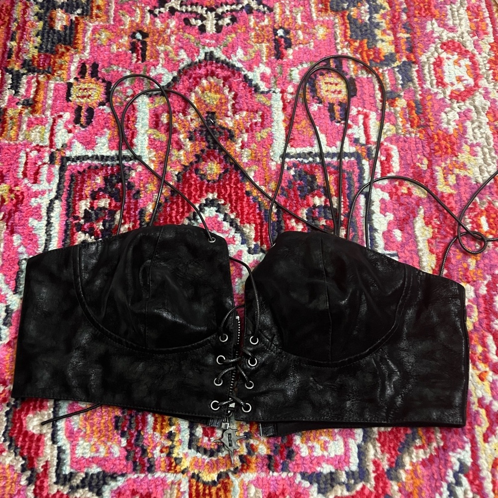 Black Lace-Up Crop Top